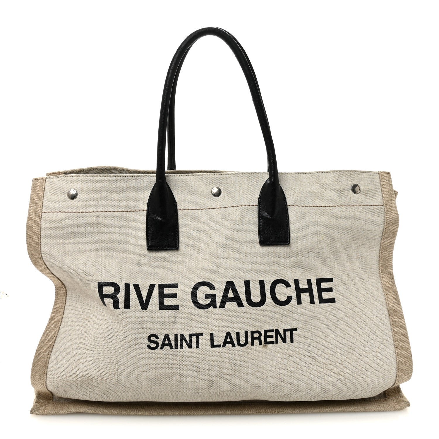 Saint Laurent Linen Calfskin Rive Gauche Tote Optic White