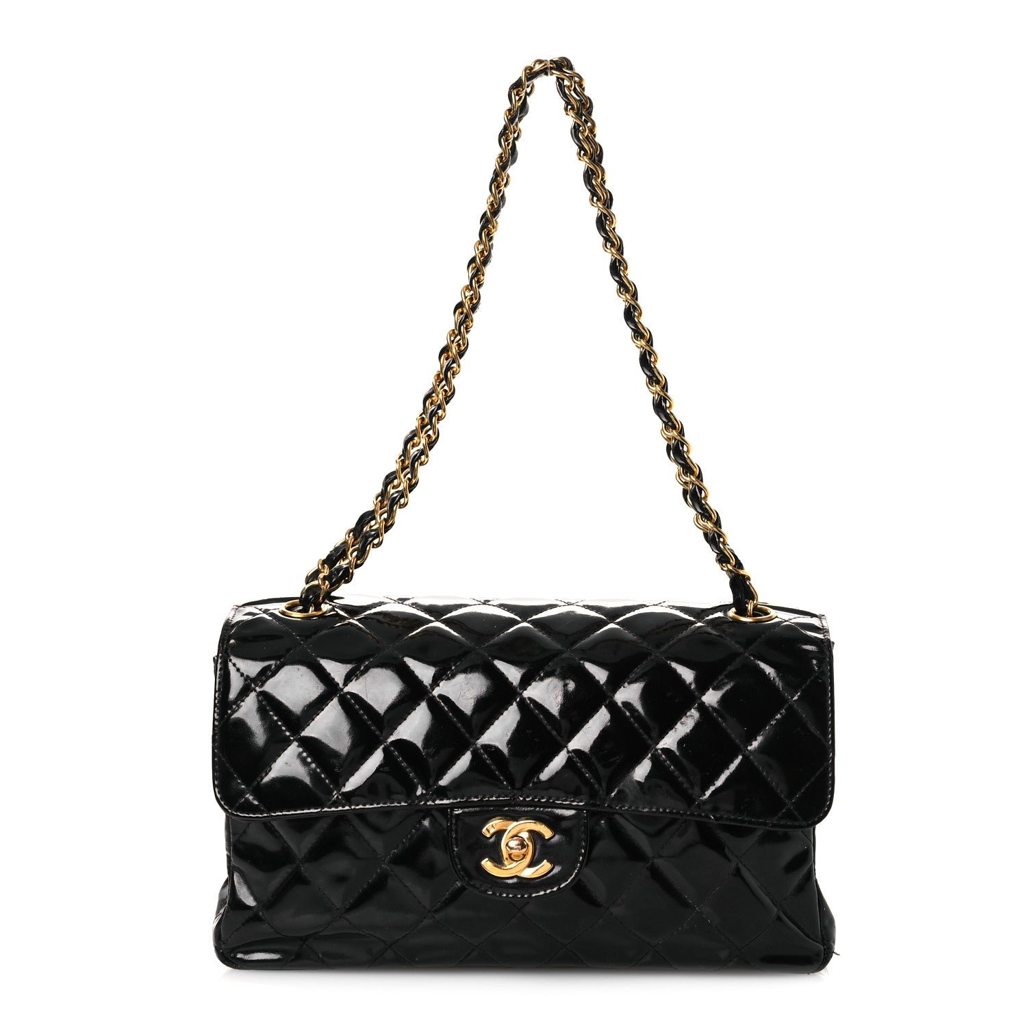 Chanel Patent Quilted Medium Double Sided Flap Black