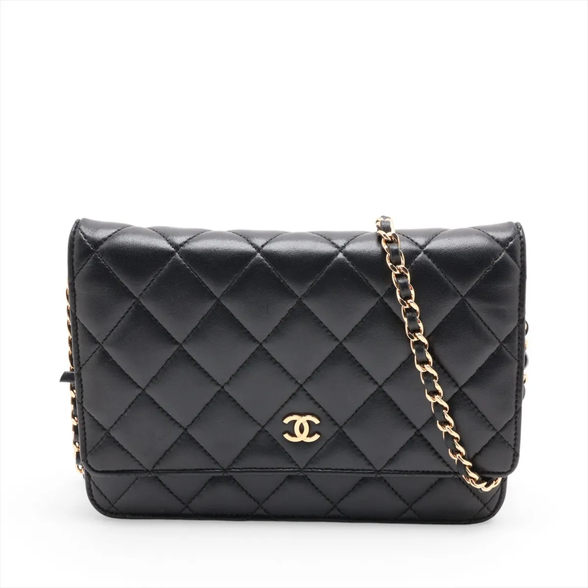 Chanel Matelasse Lambskin Chain Wallet Black Gold Metal Fittings 24XXXXXX AP0250