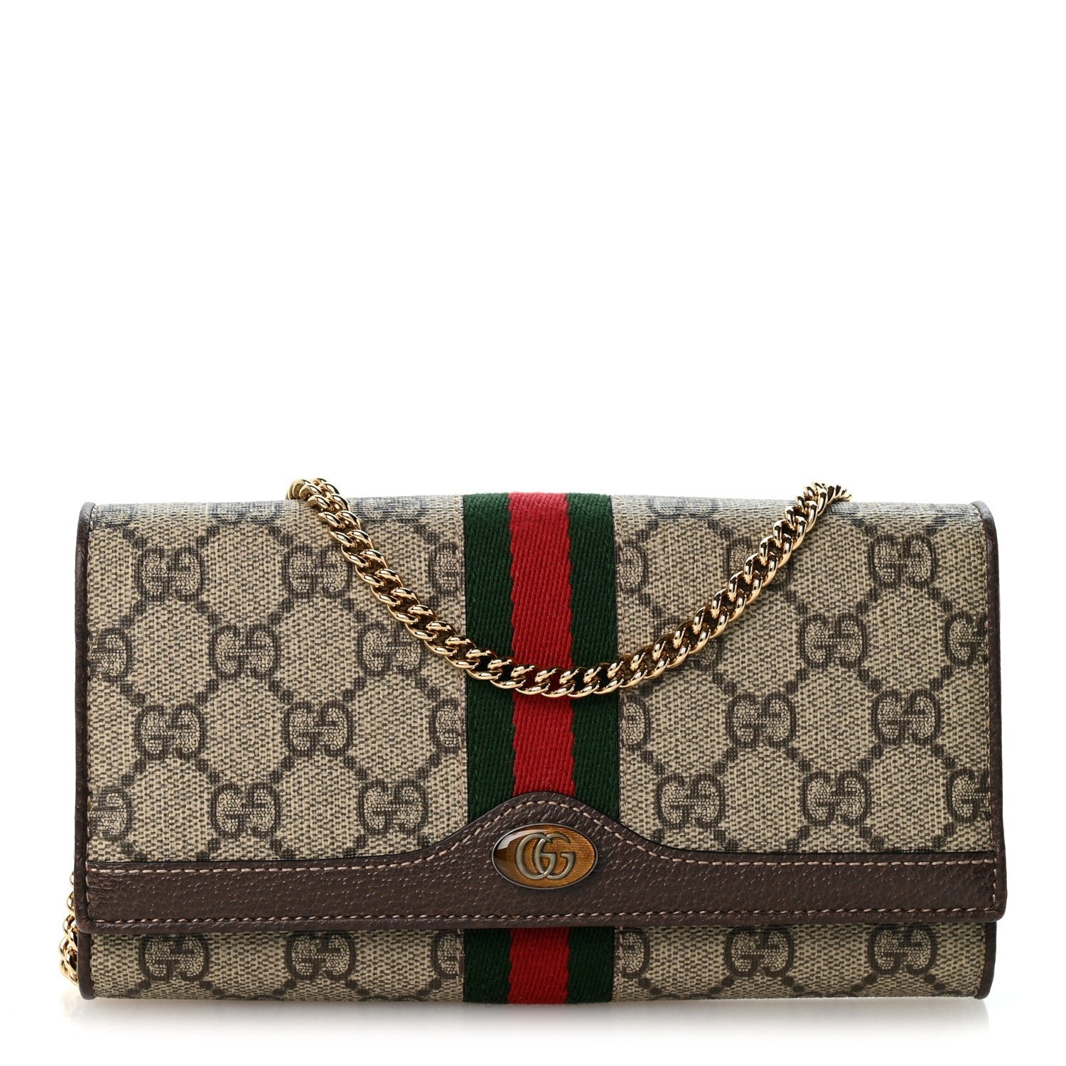 Gucci GG Supreme Monogram Web Ophidia Wallet On Chain Brown