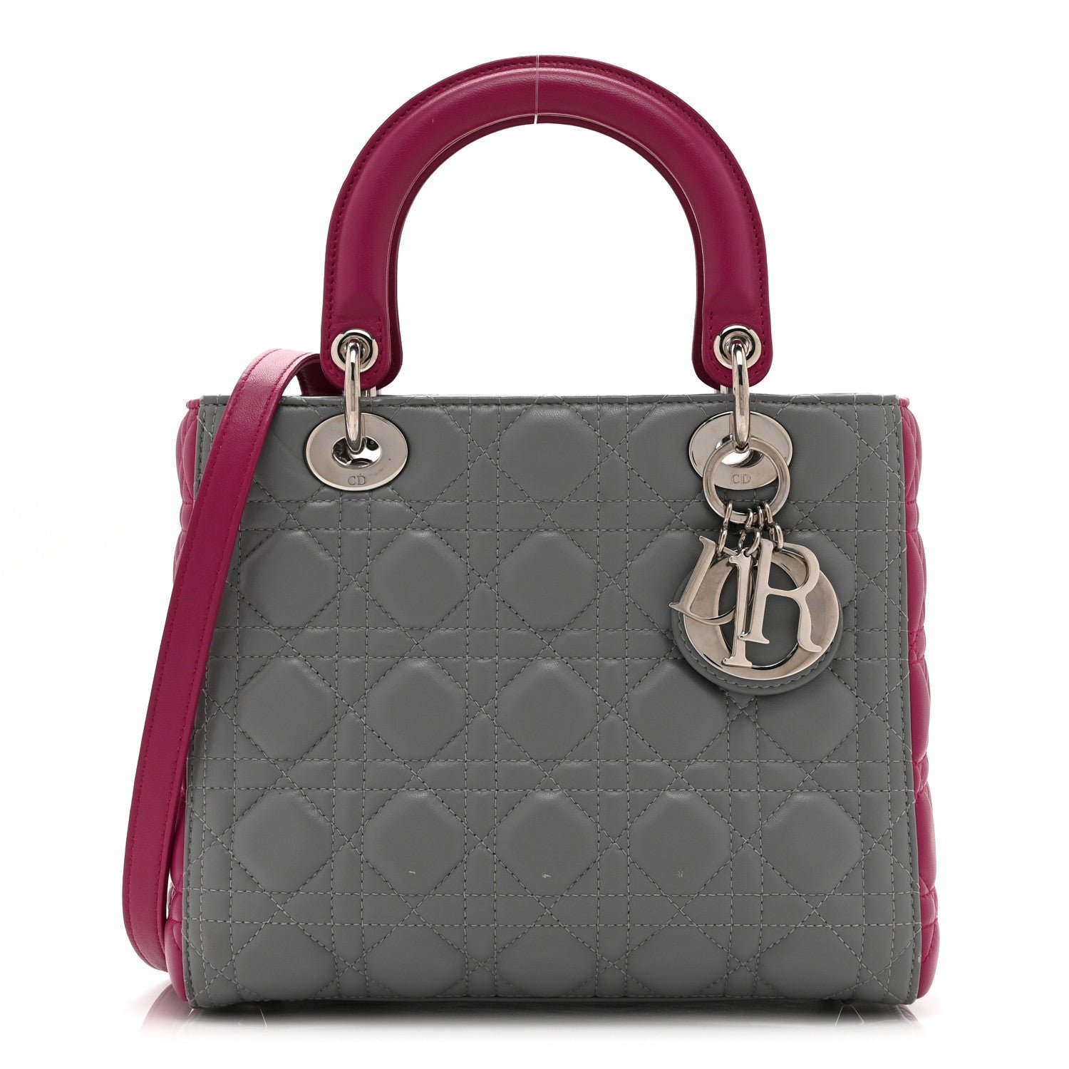 Christian Dior Lambskin Cannage Medium Bi-Color Lady Dior  Grey Purple