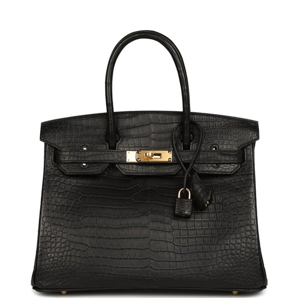 Hermes Hermes Birkin 30 Black Matte Porosus Crocodile Gold Hardware