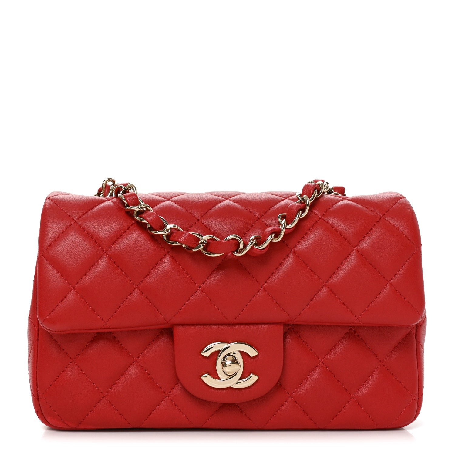 Chanel Lambskin Quilted Mini Rectangular Flap Red