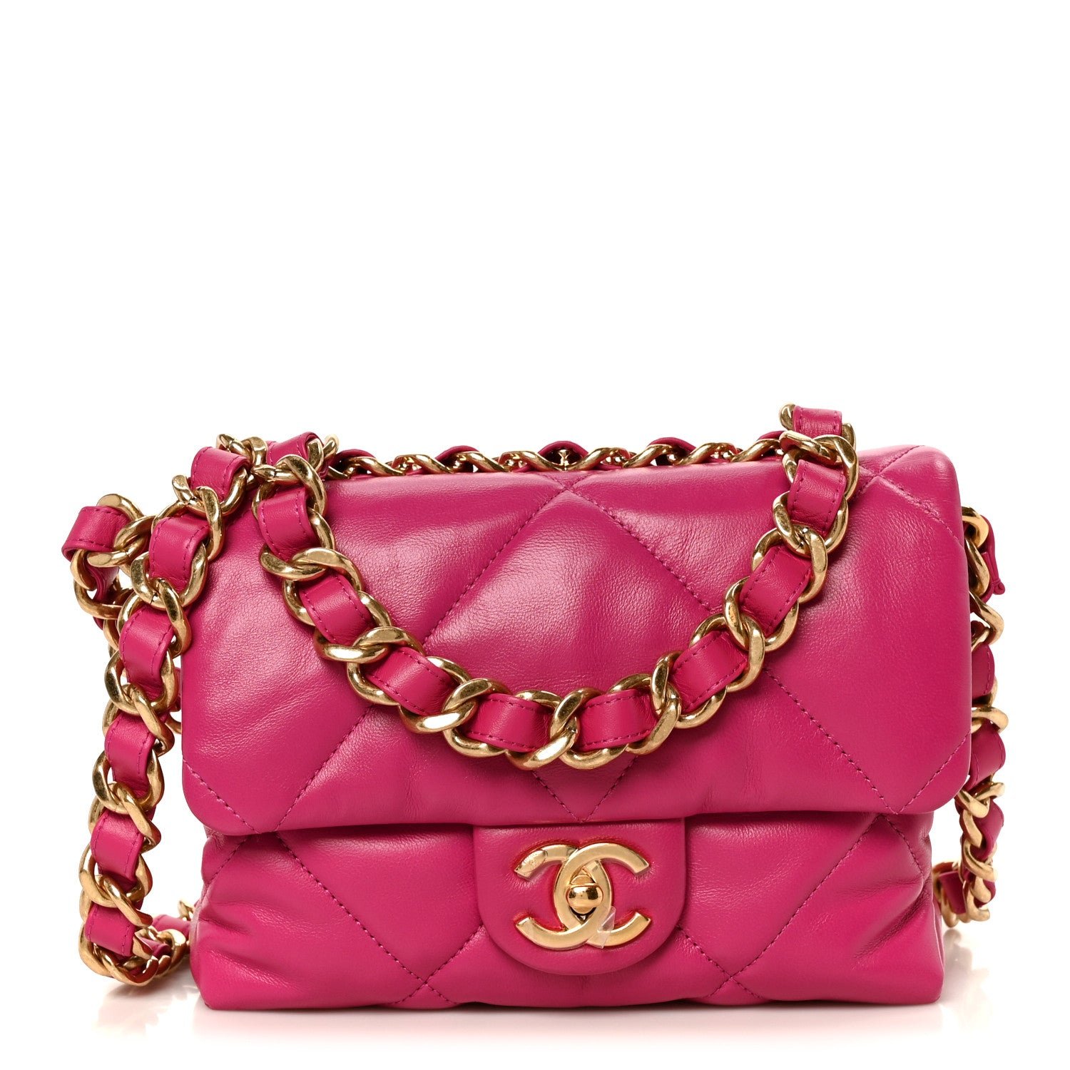 Chanel Lambskin Quilted Small Chain Top Handle Flap Fuchsia