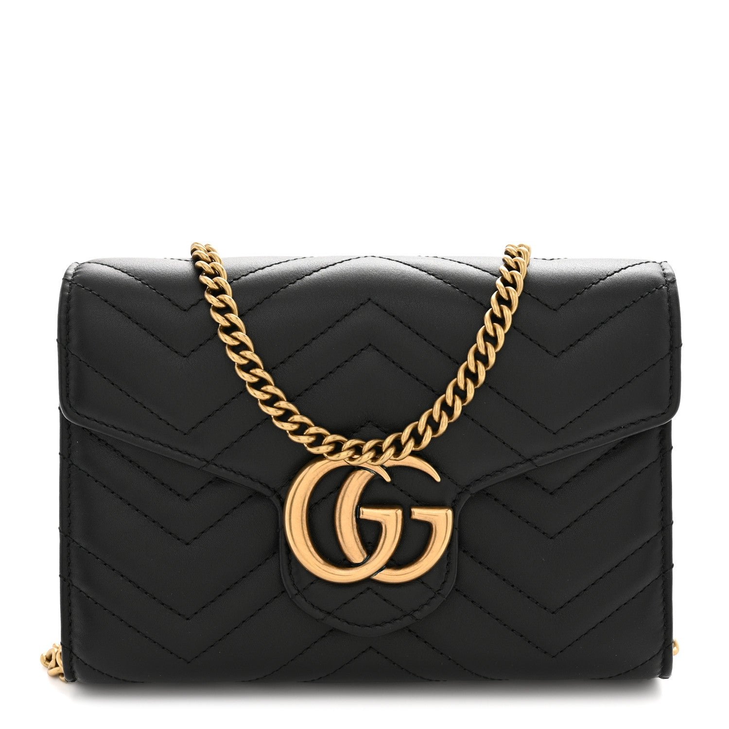 Gucci Calfskin Matelasse GG Marmont Chain Wallet Black