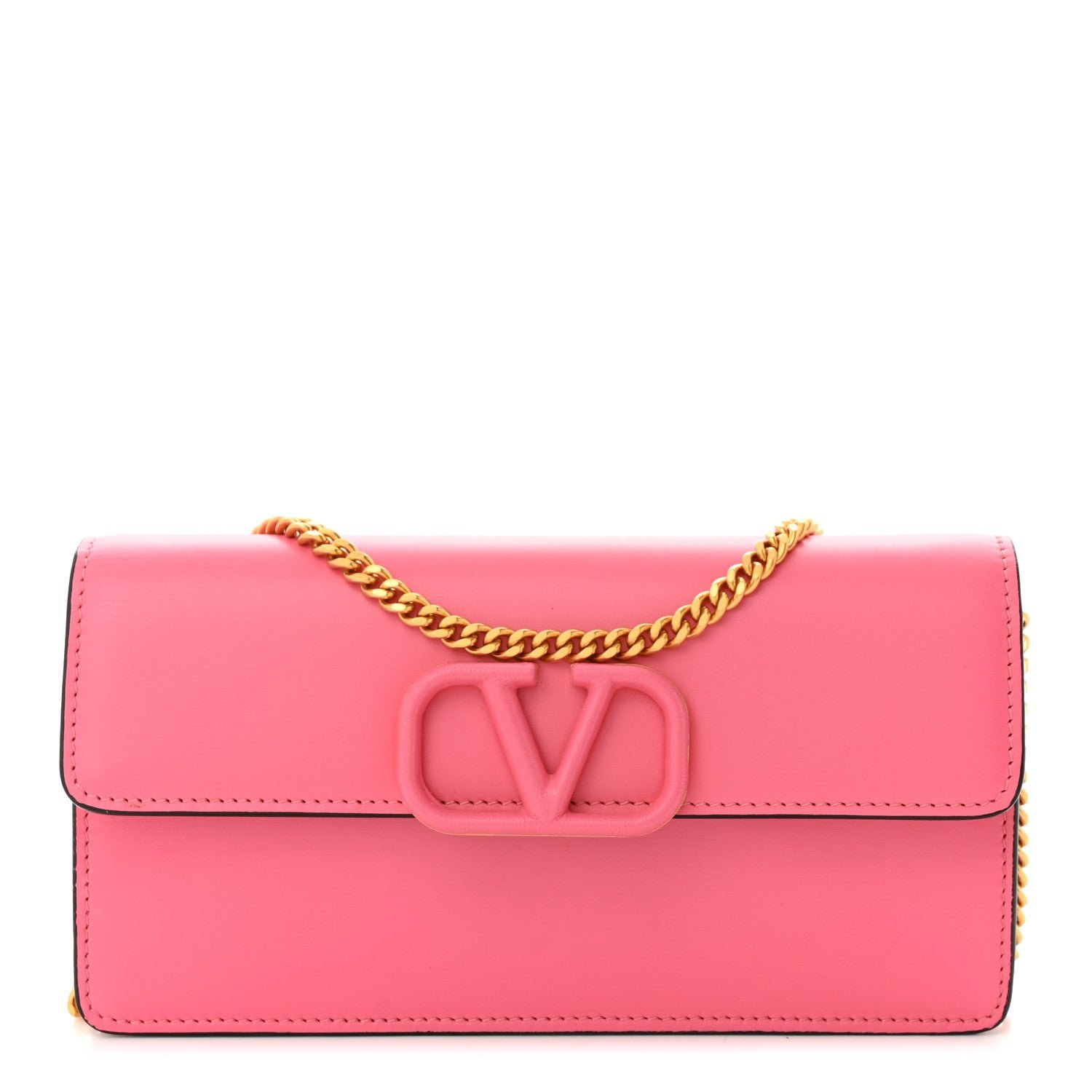 Valentino Garavani Smooth Calfksin Vlogo Wallet On Chain Feminine Pink