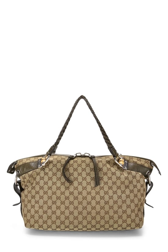 Green Original GG Canvas Bamboo Braided Handbag