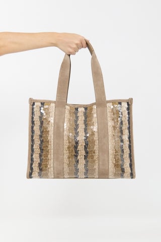 Suede & Sequin Glamour Stripe Tote Bag