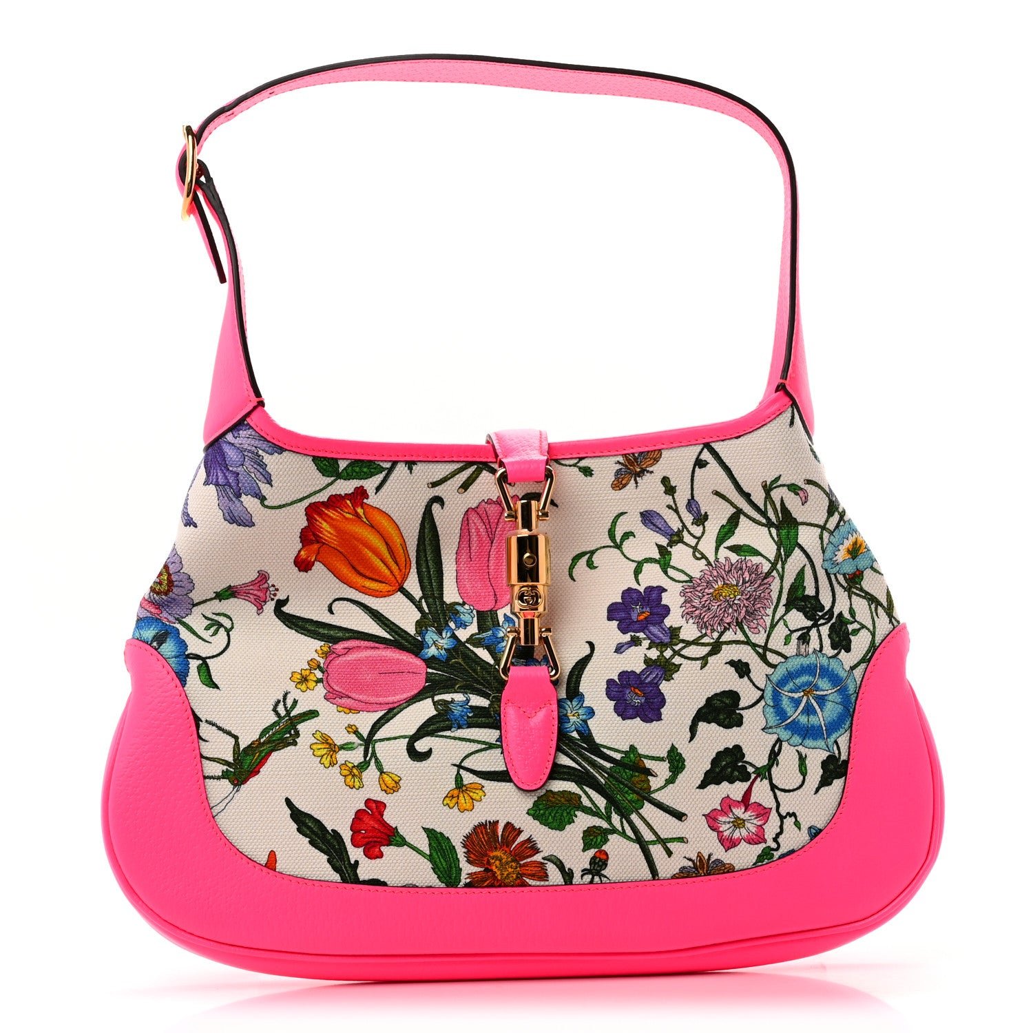Gucci Canvas Flora Medium Jackie Hobo Fuchsia