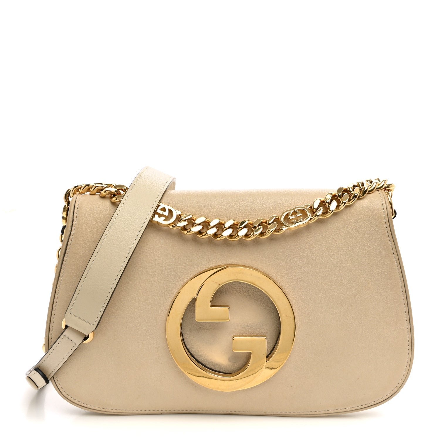 Gucci Roxy Calfskin Blondie Chain Shoulder Flap Bag Mystic White