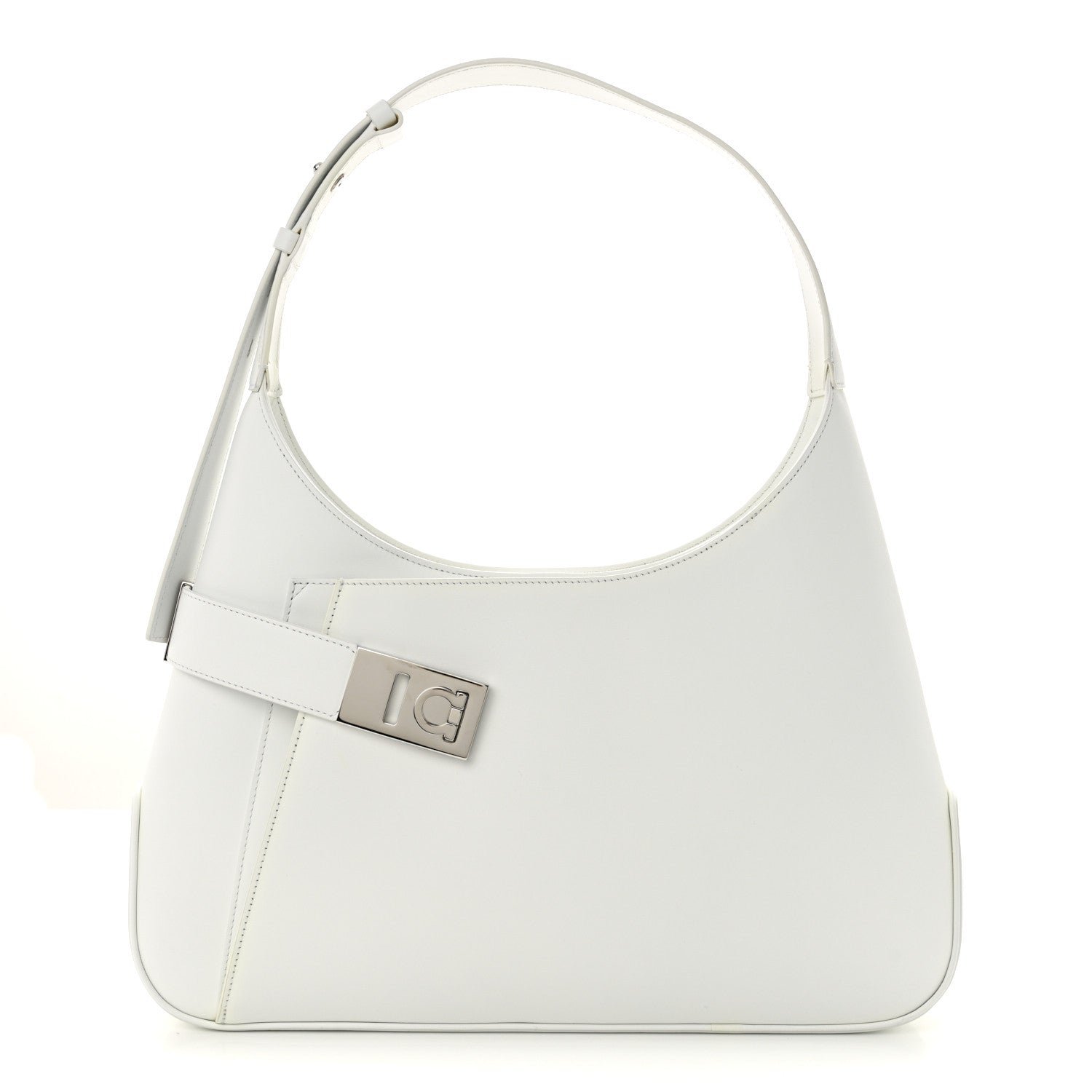 Salvatore Ferragamo Soft Calfskin Large Gancini Arch Hobo Optic White
