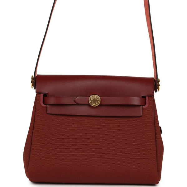 Hermes Hermes Herbag Zip 20 Mini Rouge H Toile Militaire Canvas and Vache Hunter Gold Hardware