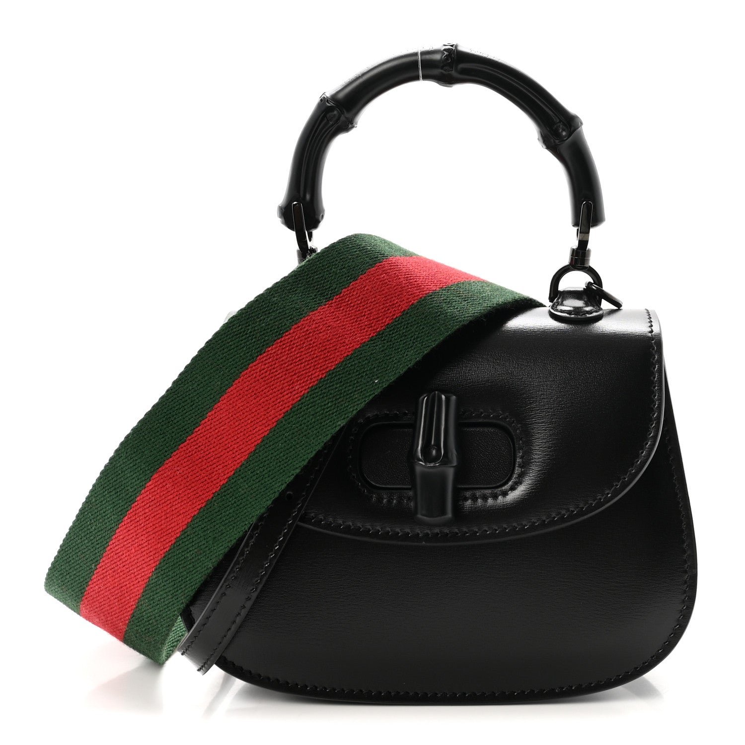 Gucci Boarded Dyana Lux Calfskin Web Monochrome Small Bamboo 1947 Top Handle Bag Black