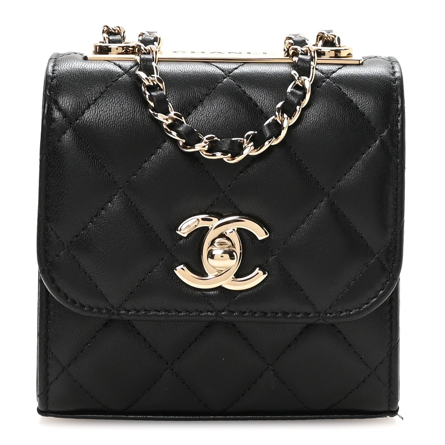 Chanel Lambskin Quilted Mini Trendy CC Clutch With Chain Black