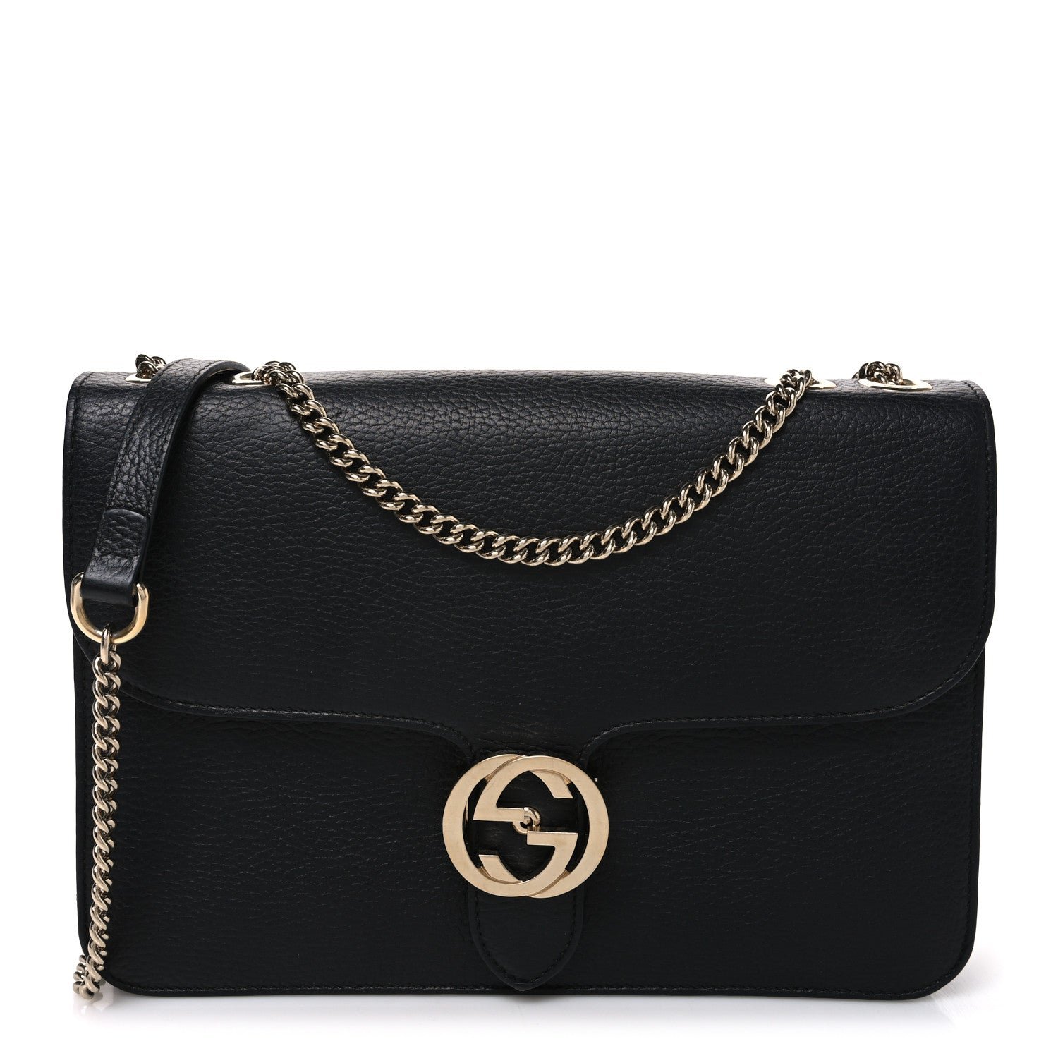 Gucci Dollar Calfskin Interlocking G Shoulder Bag Black