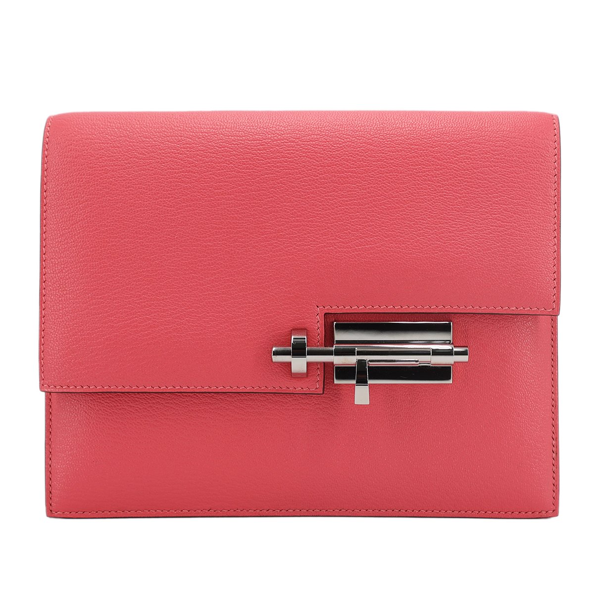 HERMÈS Verrou clutch in Rose Lipstick Chevre leather with Palladium hardware