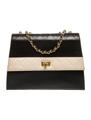Vintage Bicolor Trapezoid Flap Bag