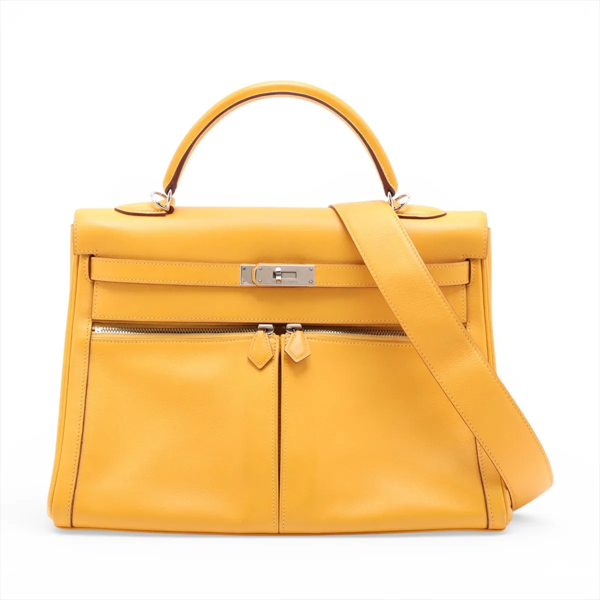 Hermès Kelly lakis 35 Veau Swift Jaune d'or Silver Metal Fittings