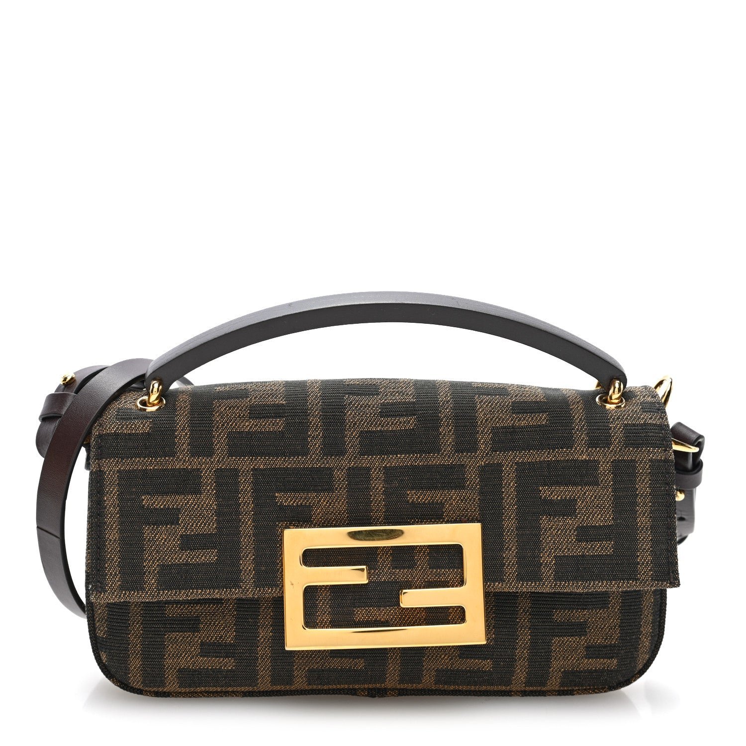 Fendi Fabric Jacquard FF 1974 Phone Baguette Tobacco Moro