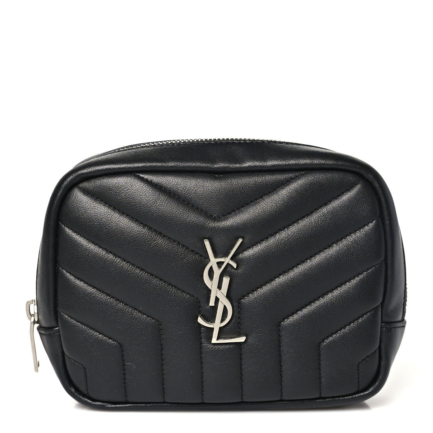 Saint Laurent Lambskin Y Quilted Monogram Loulou Cosmetic Case Black