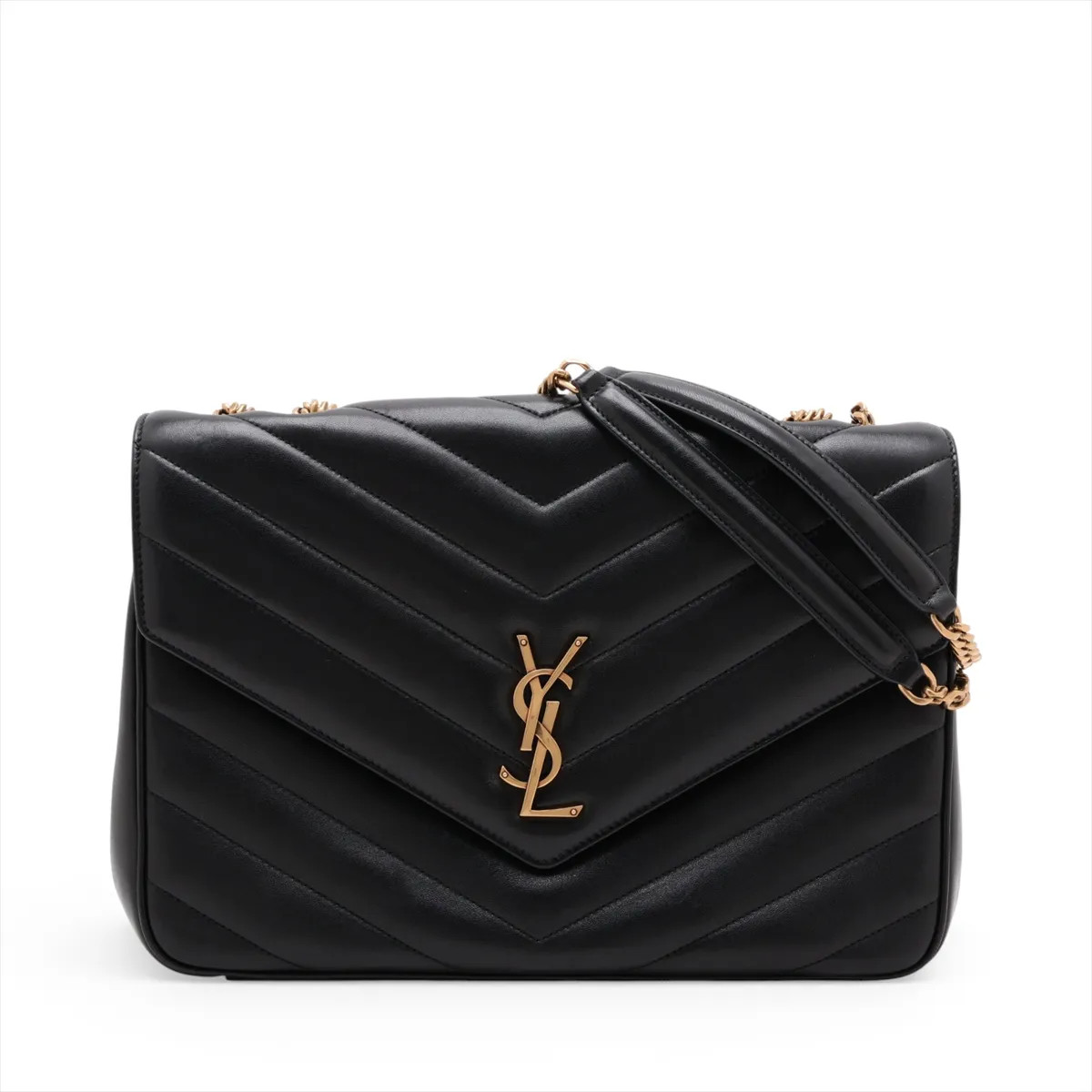 Saint Laurent Paris Lulu 803541 Leather Chain Shoulder Bag Black Mirror Included