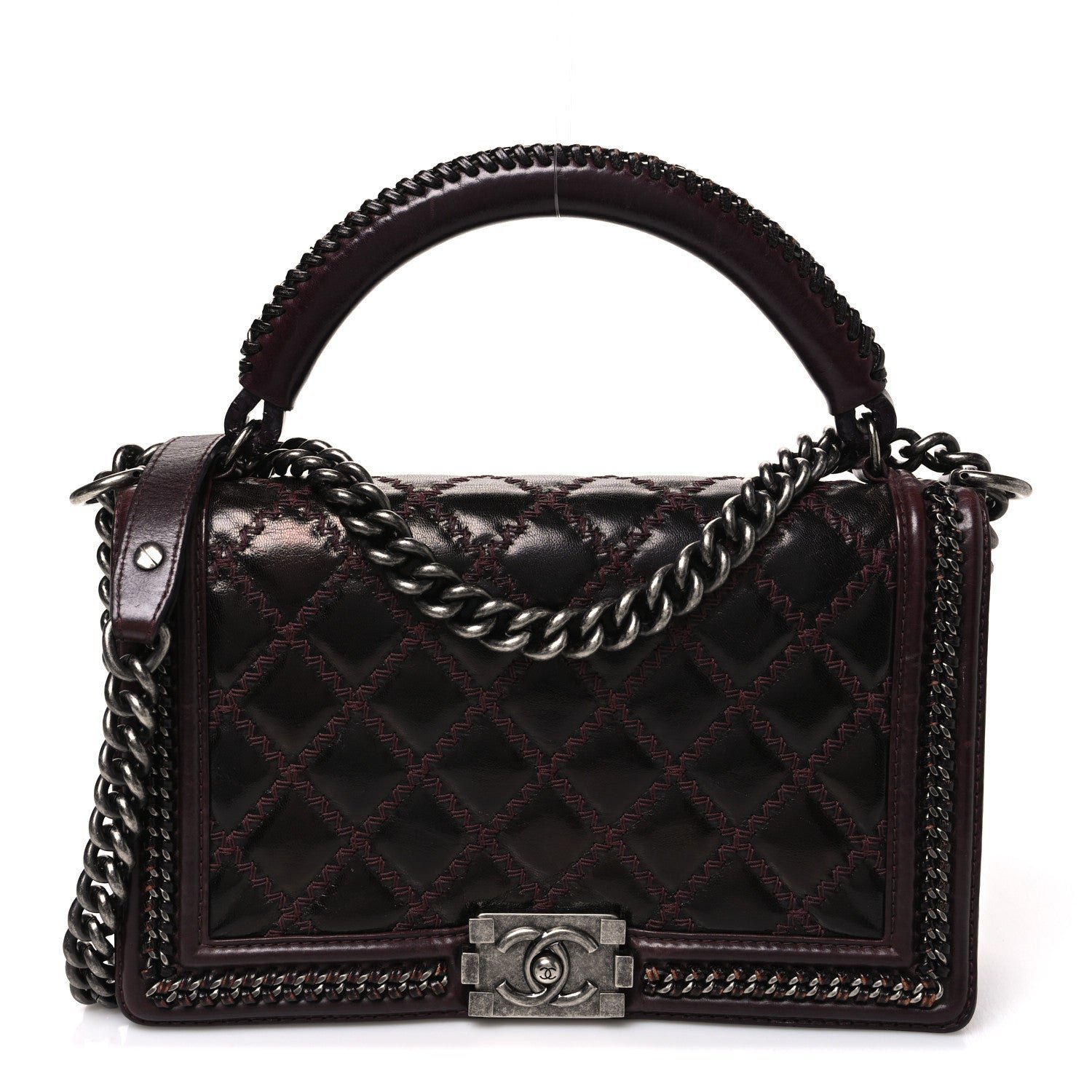 Chanel Goatskin Quilted New Medium Boy Handle Flap Burgundy