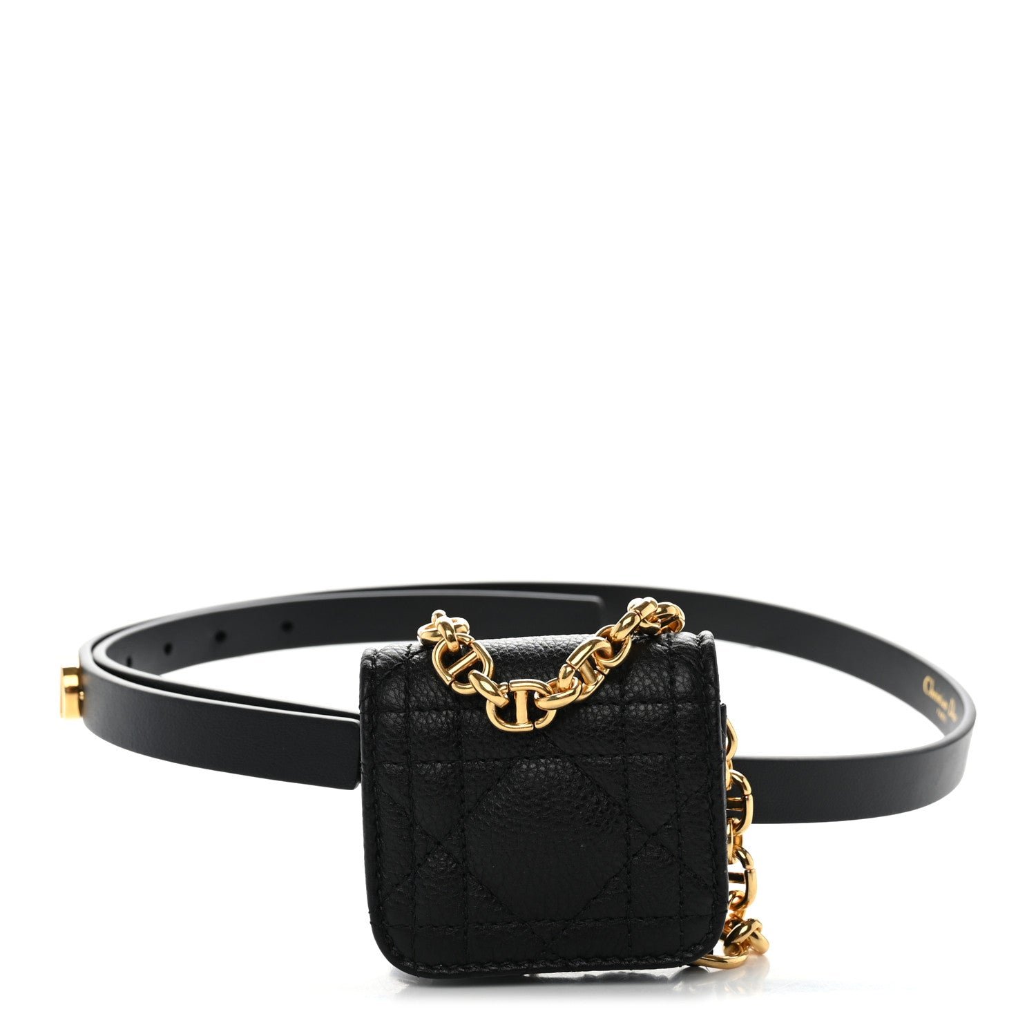 Christian Dior Supple Calfskin Cannage Caro Airpod Pro Case Belt 70 Black