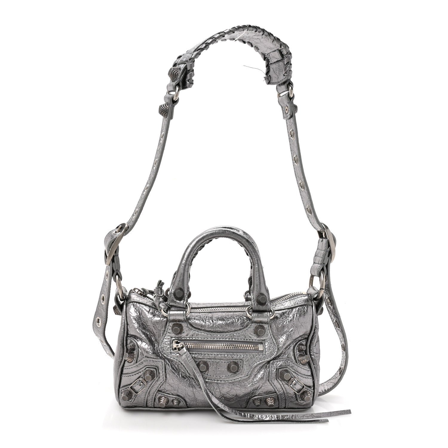Balenciaga Balenciaga Metallic Agneau Arena Mini Le Cagole Duffle Crossbody Bag Silver