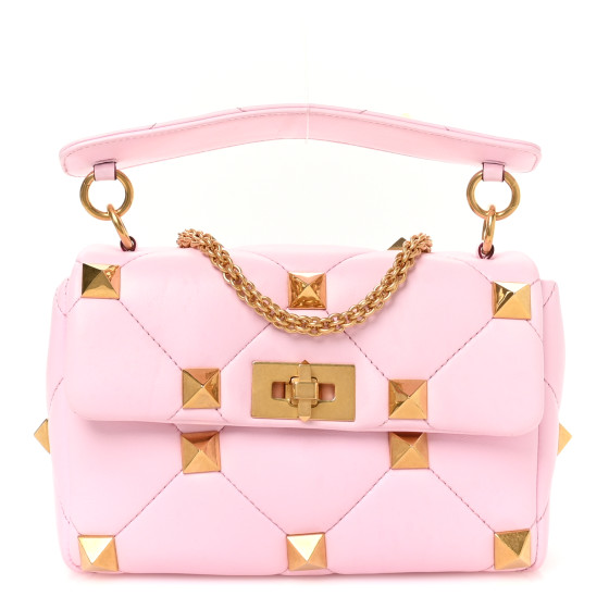Valentino Garavani Nappa Medium Roman Stud Shoulder Bag Pink Borealis