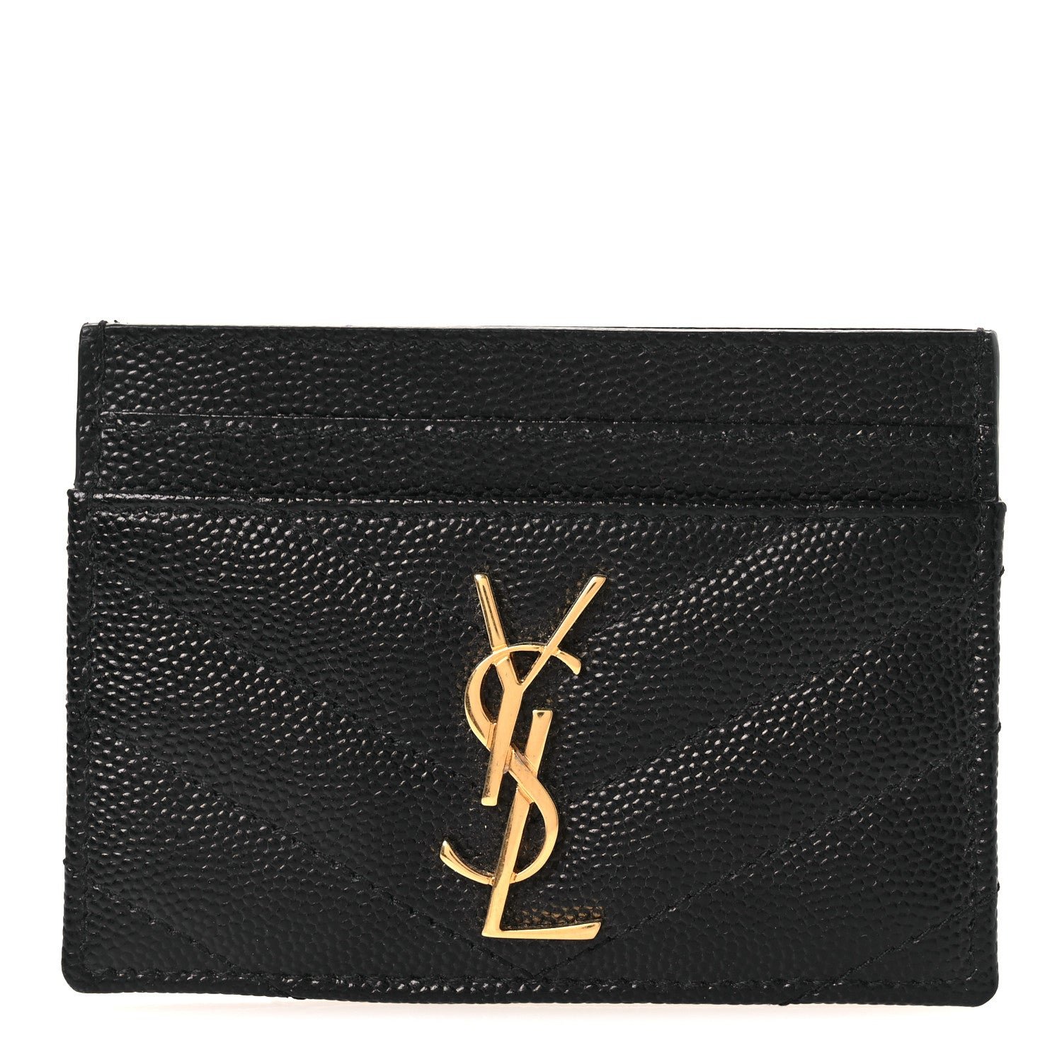 Saint Laurent Grain De Poudre Matelasse Chevron Monogram Credit Card Case Black