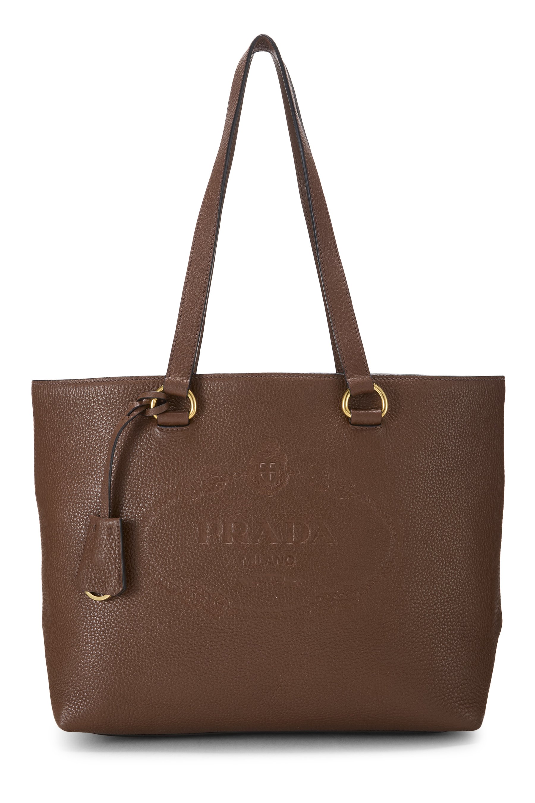 Prada Brown Vitello Daino Embossed Logo Tote