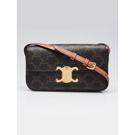 Celine Celine Brown/Tan Triomphe Print Coated Canvas Claude Shoulder Bag
