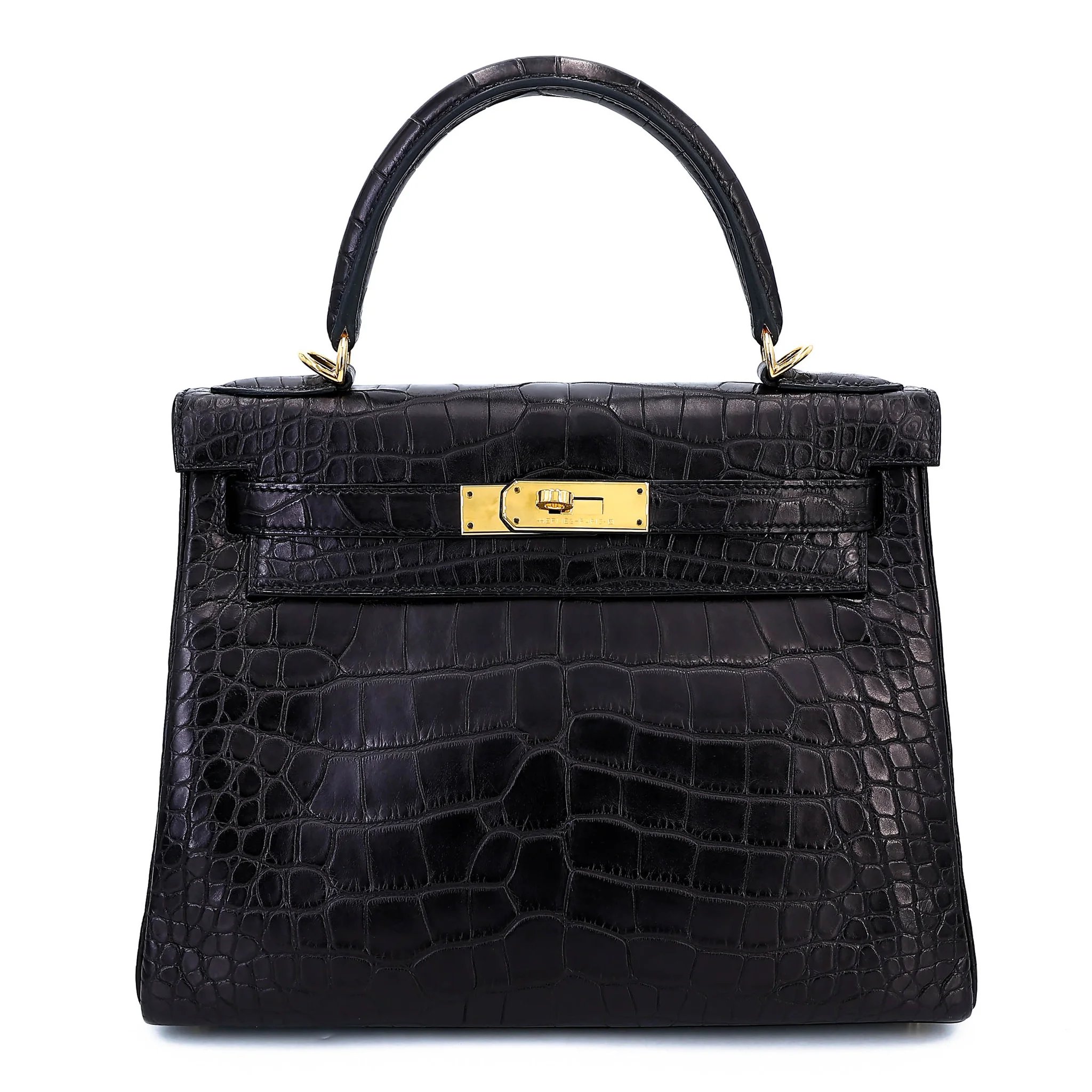 Very Good ( Rank A) HERMÈS Kelly 28 Noir (89) Matte Alligator Gold hardware D (2019)
