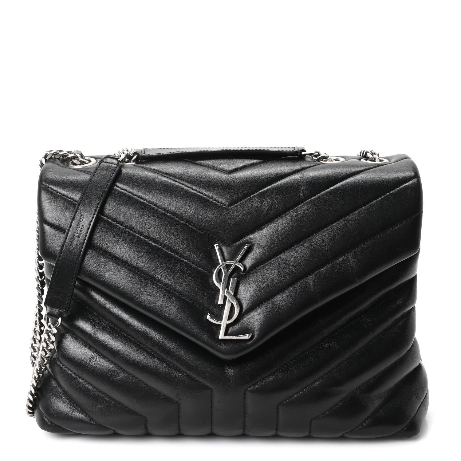 Saint Laurent Calfskin Y Quilted Monogram Medium Loulou Chain Satchel Black