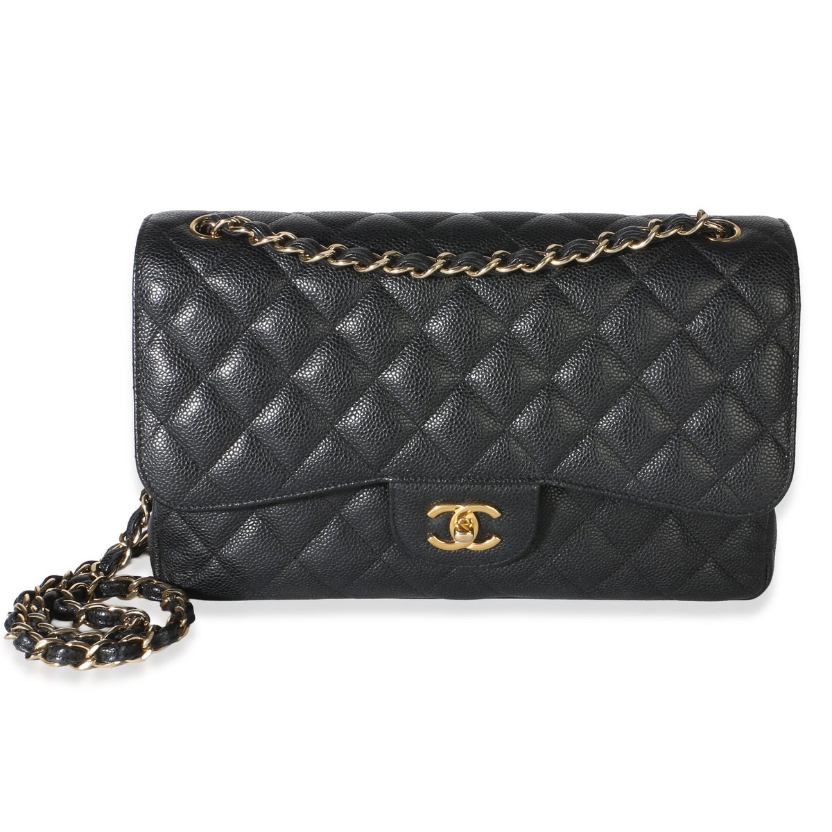 Black Quilted Caviar Jumbo Double Flap Bag