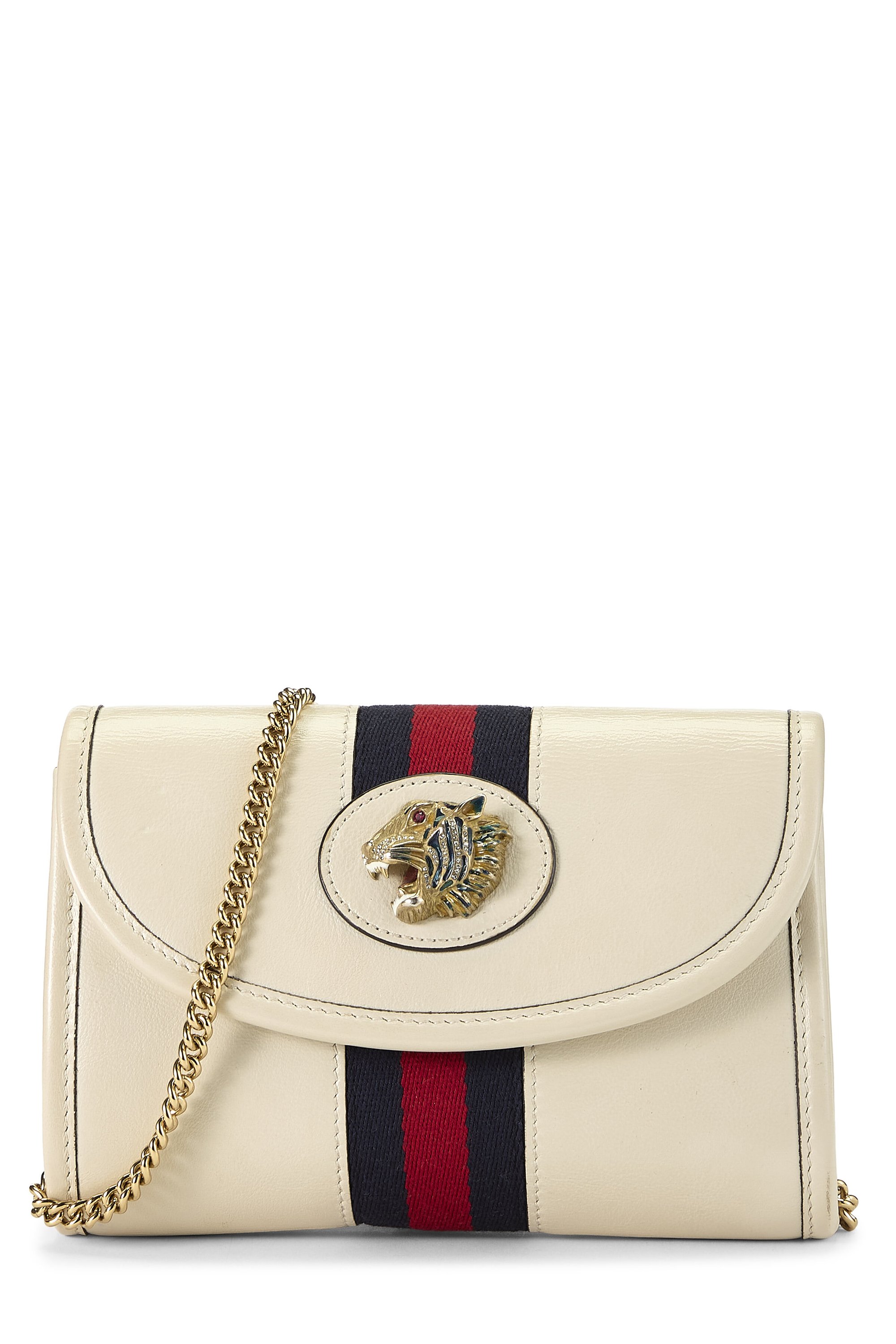 Gucci White Leather Web Rajah Shoulder Bag Mini