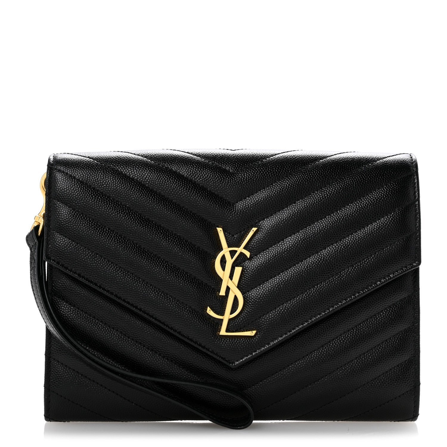 Saint Laurent Grain De Poudre Matelasse Chevron Monogram Envelope Clutch Black