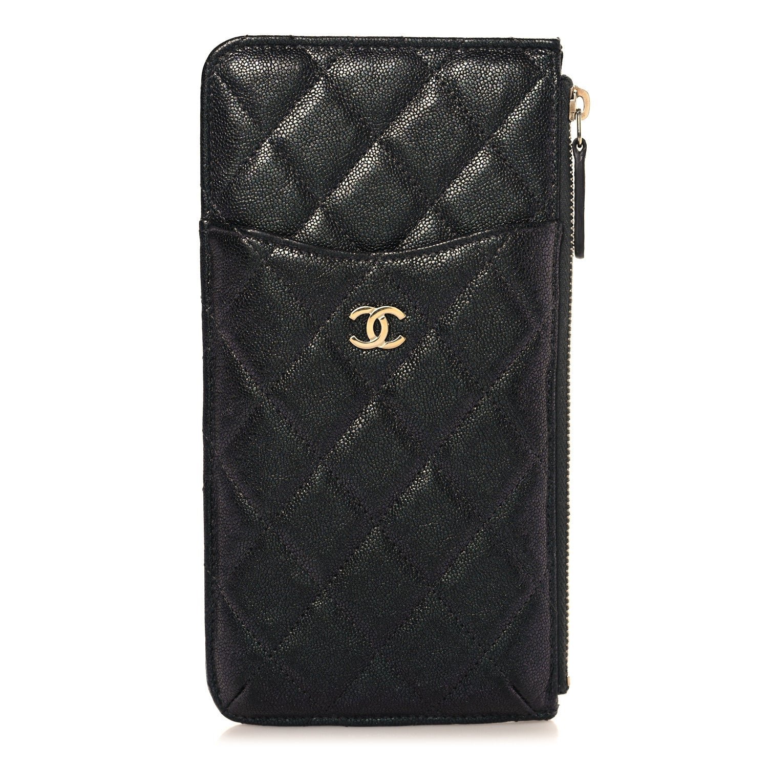 Chanel Iridescent Caviar Quilted Classic iPhone Pouch Black