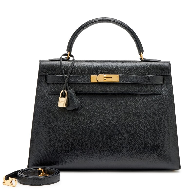 Vintage Black Ardennes Sellier Kelly 32 Gold Hardware, 1998