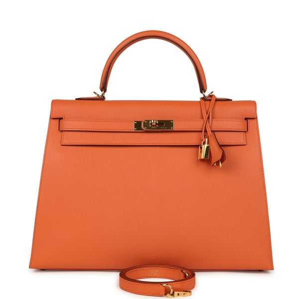 Hermes Pre-owned Hermes Kelly Sellier 35 Mango Epsom Gold Hardware