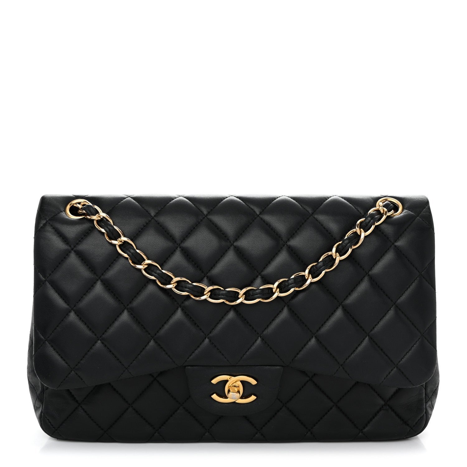 Chanel Lambskin Quilted Jumbo Double Flap Black