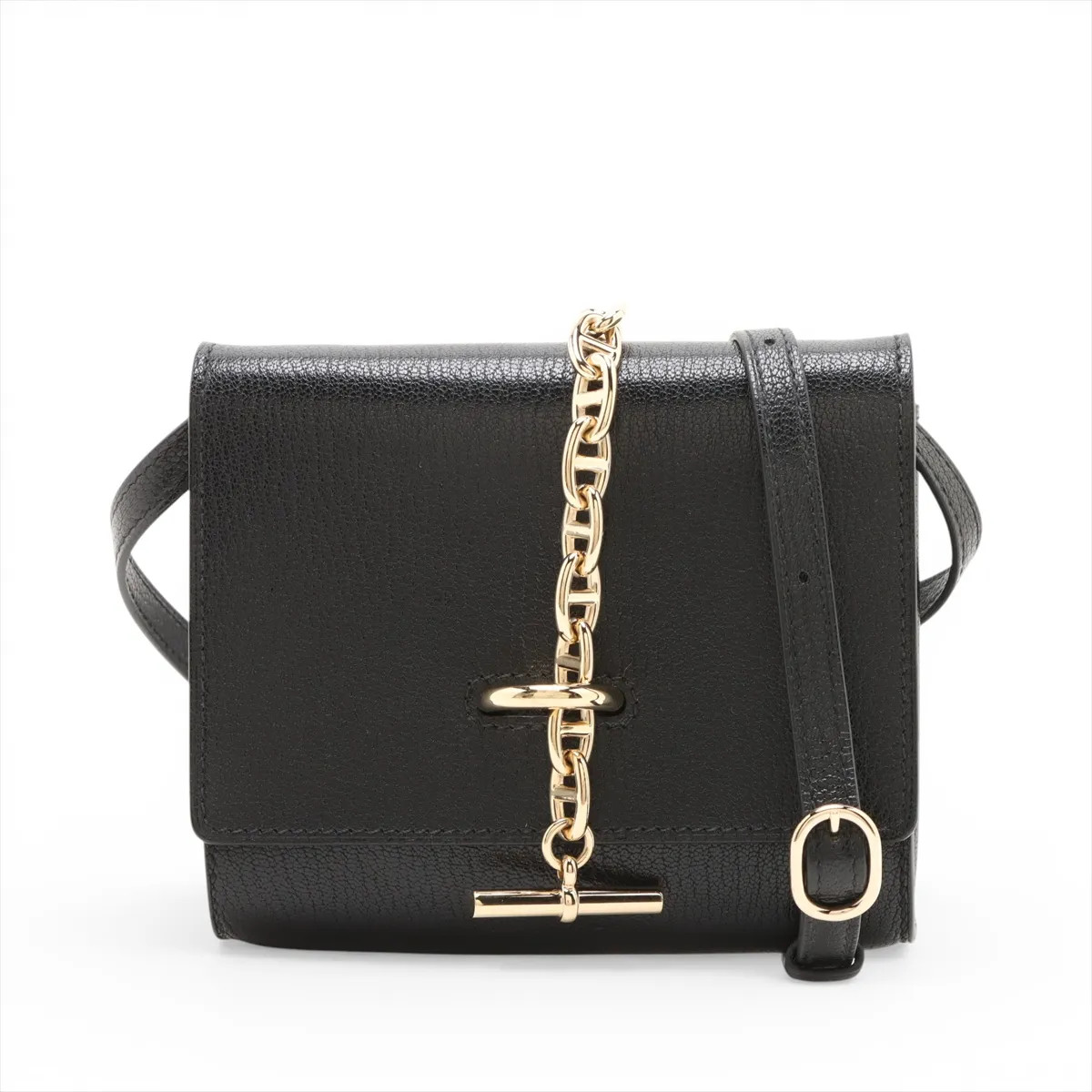 Hermès Chaîne d'Ancre Compact Wallet Chevre Chamkila Black Gold Metal Fittings G