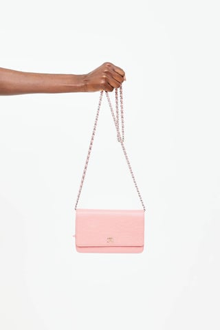 2011 Camellia Embossed Wallet on Chain Bag