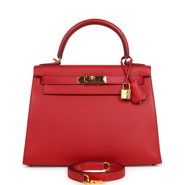 Pre-owned Hermes Kelly Sellier 28 Rouge Casaque Epsom Gold Hardware