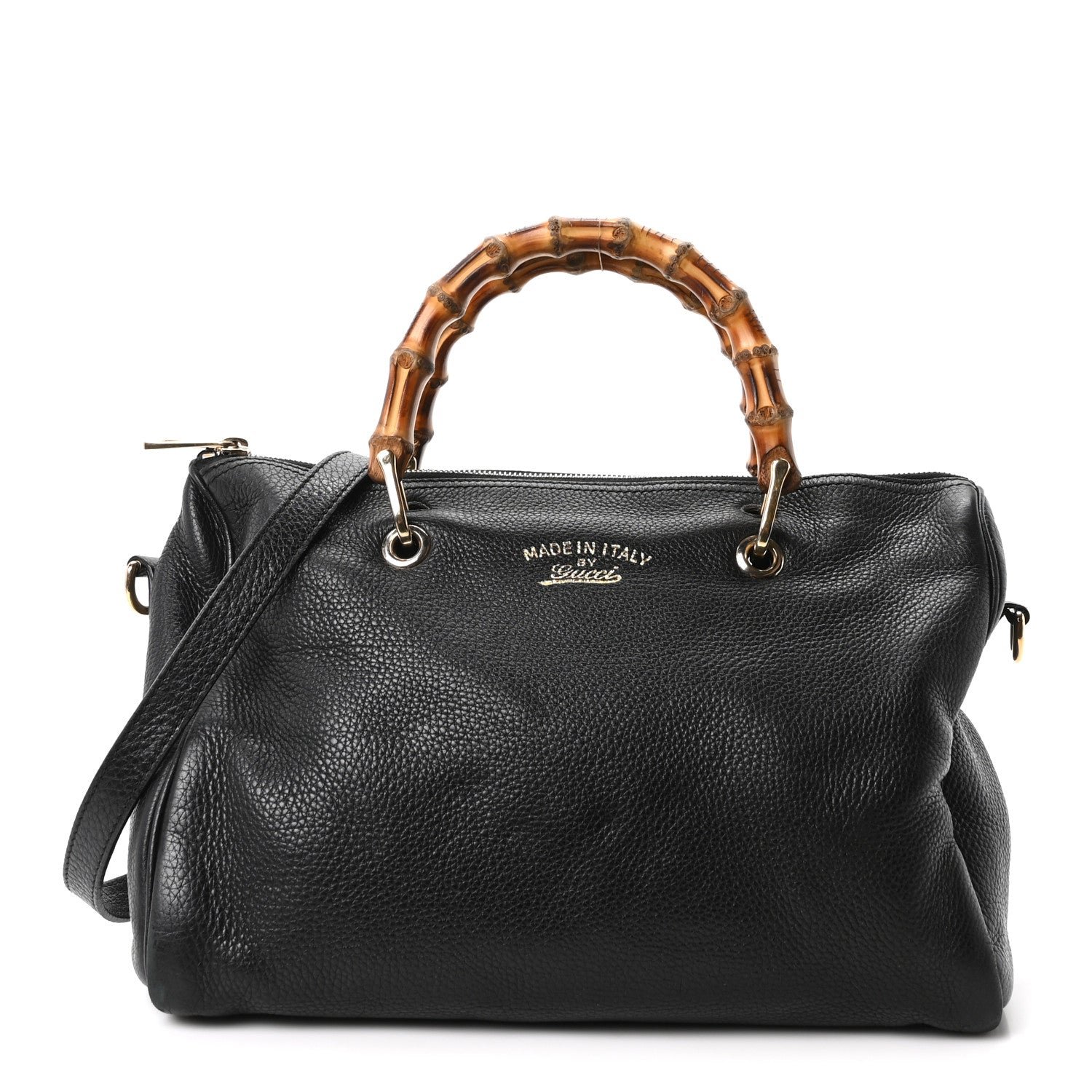 Gucci Pebbled Calfskin Medium Bamboo Shopper Tote Black