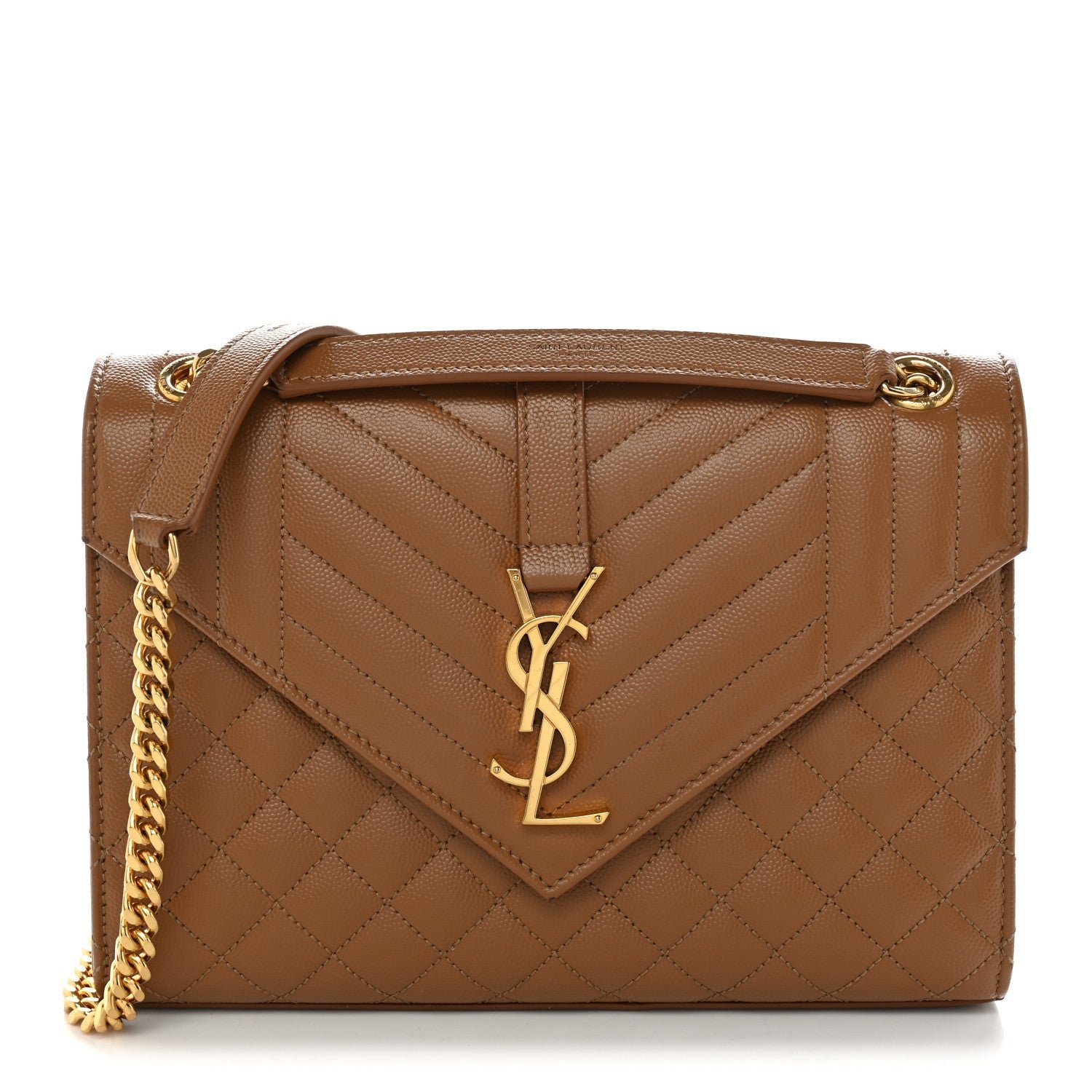 Saint Laurent Grain De Poudre Textured Mixed Matelasse Medium Triquilt Monogram Satchel Dark Cork