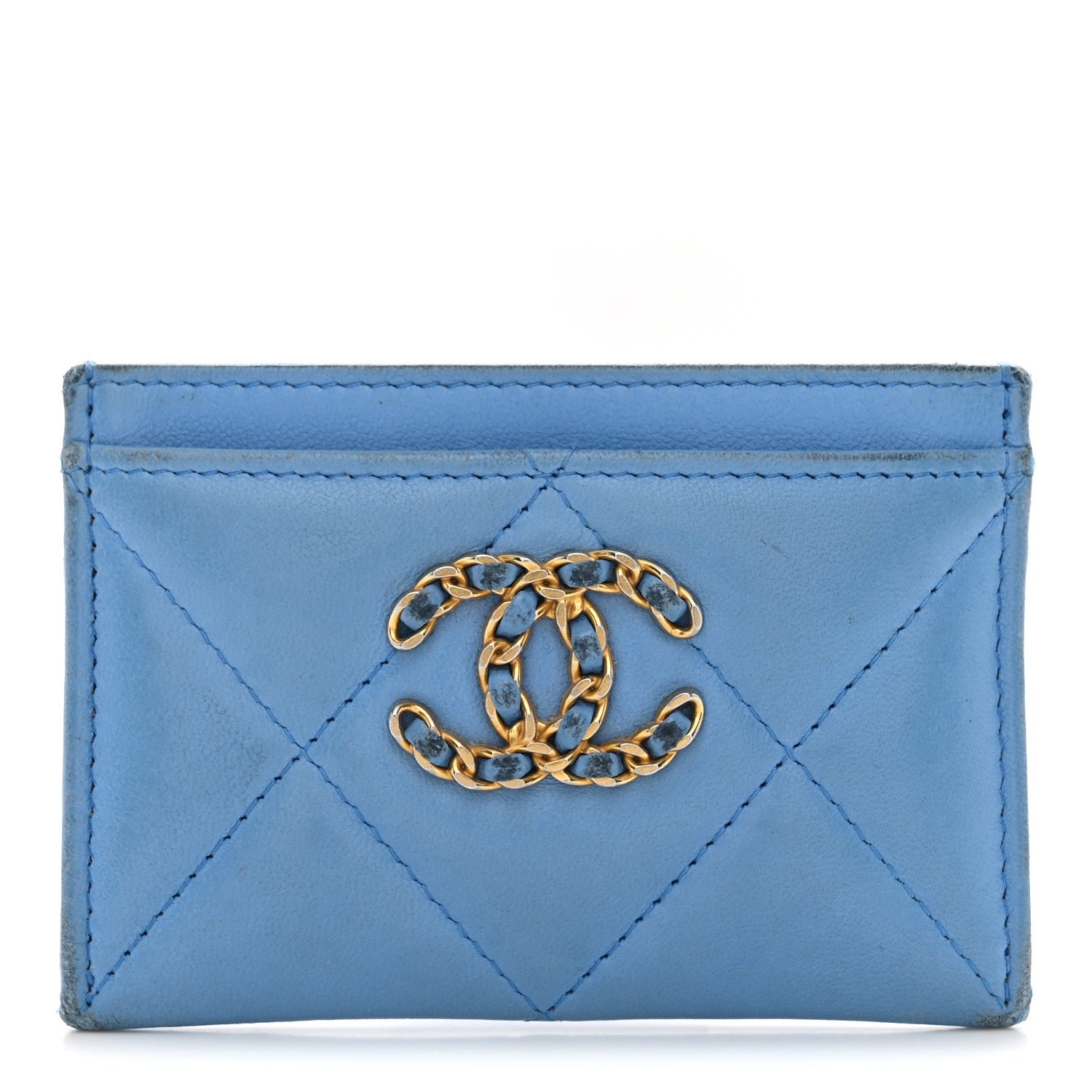 Chanel Lambskin Quilted Chanel 19 Card Holder Light Blue