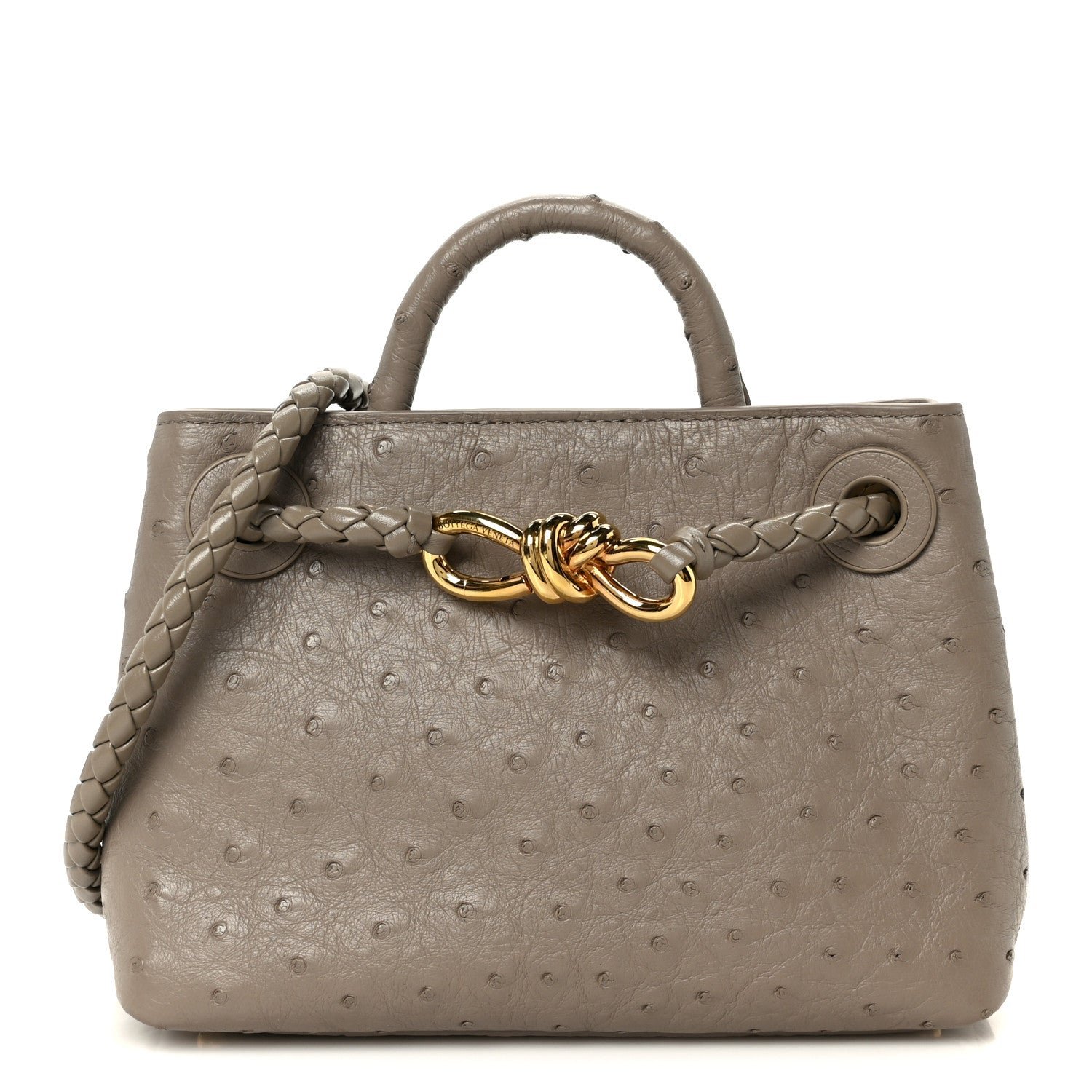 Bottega Veneta Ostrich Mini Andiamo Shoulder Bag Limestone