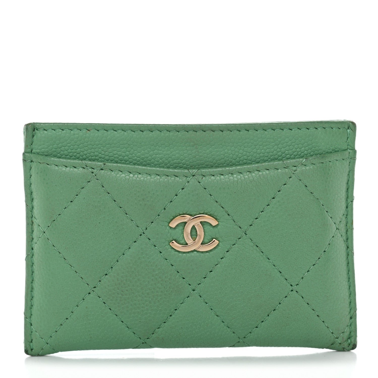Chanel Caviar Quilted Card Holder Green