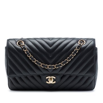 Medium Classic Chevron Crumpled Calfskin Double Flap